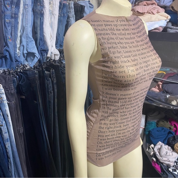 Lady Gaga Born This Way Lyrics Shirt Sheer Transparent Invisible Nude Mesh Tank - Picture 14 of 16